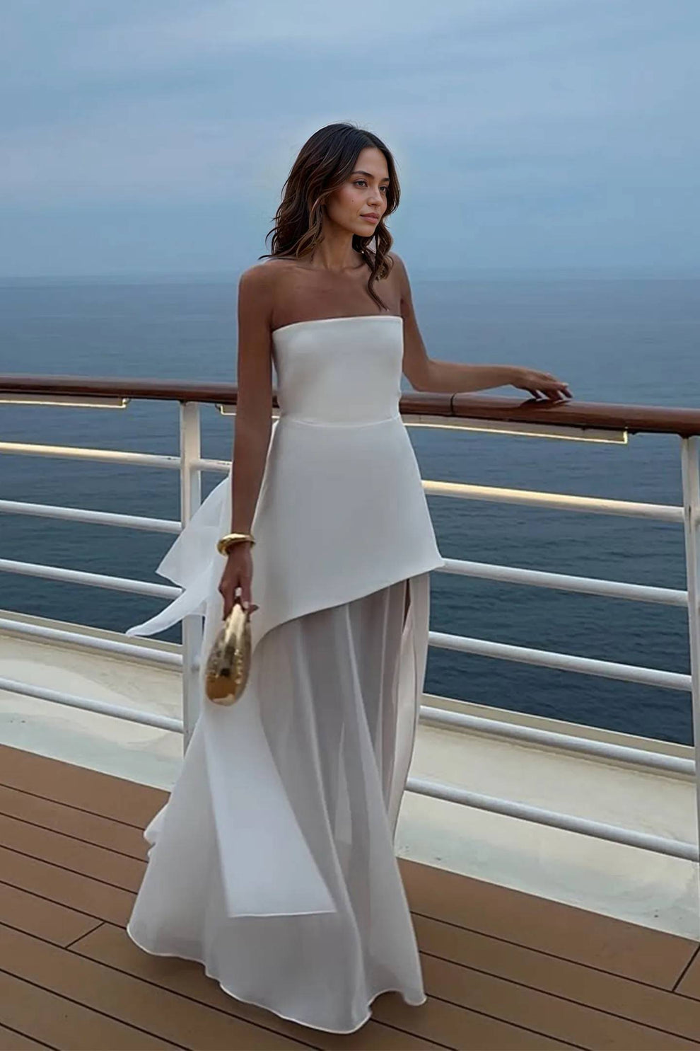 Espresso Luxe Tube with Scarf Maxi Dress