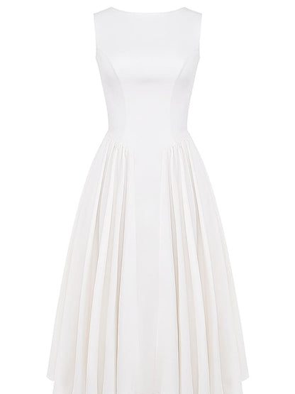 Minimalist White Twill Midi Dress - TheBohoBloom