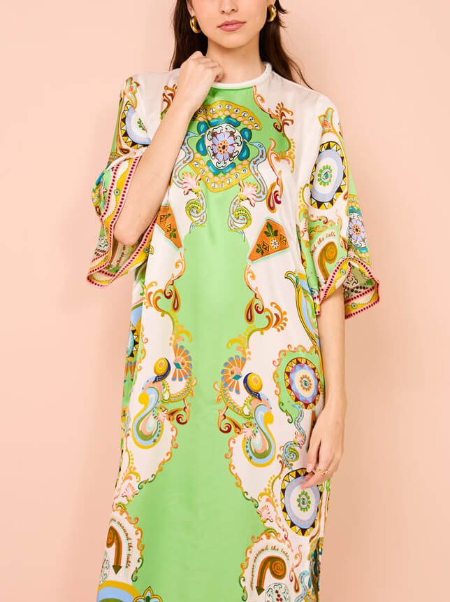 Bazaar Whirl Print Midi Dress - TheBohoBloom