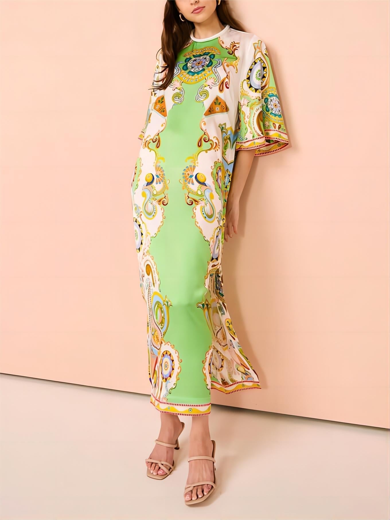 Bazaar Whirl Print Midi Dress - TheBohoBloom
