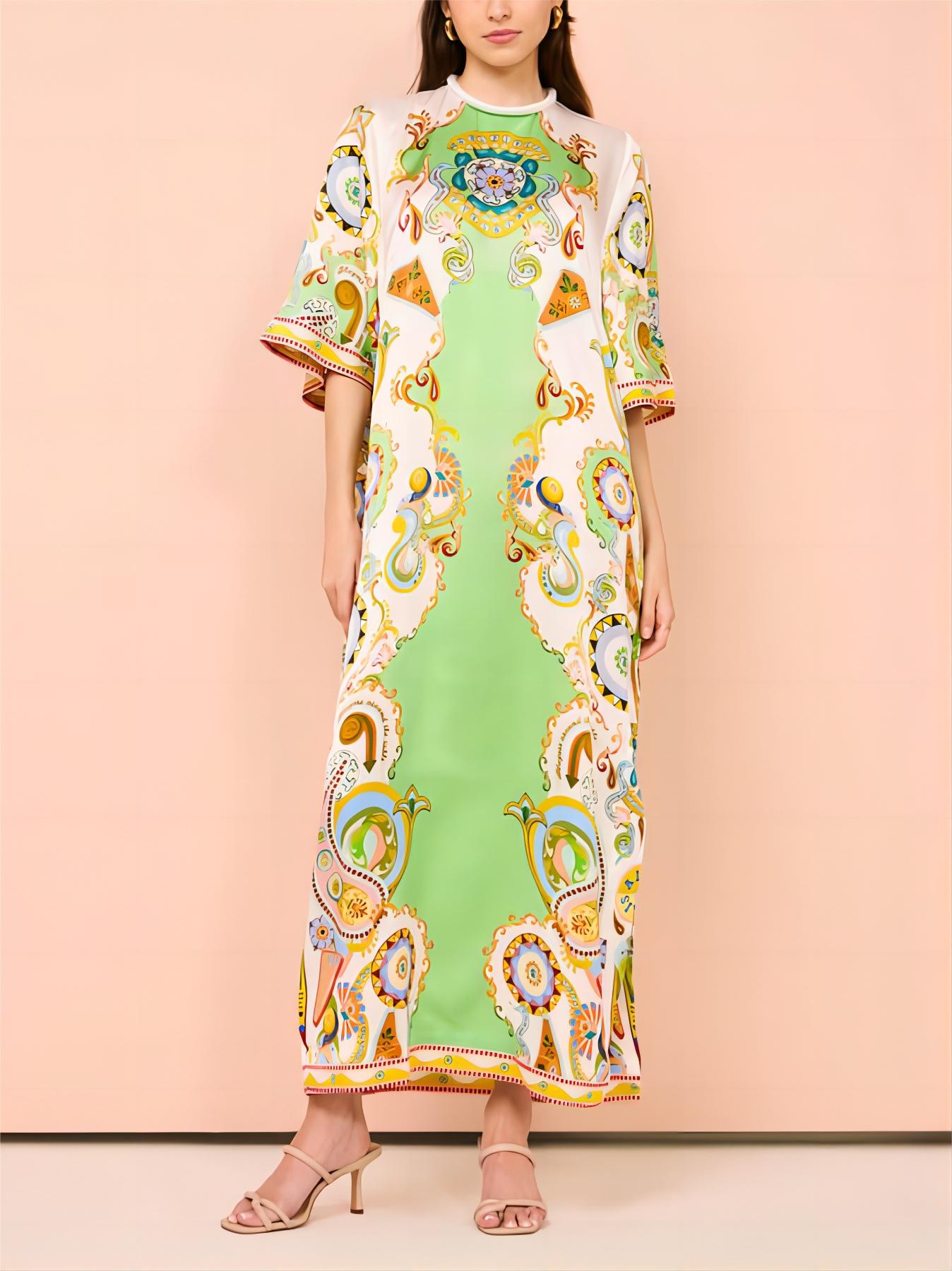 Bazaar Whirl Print Midi Dress - TheBohoBloom