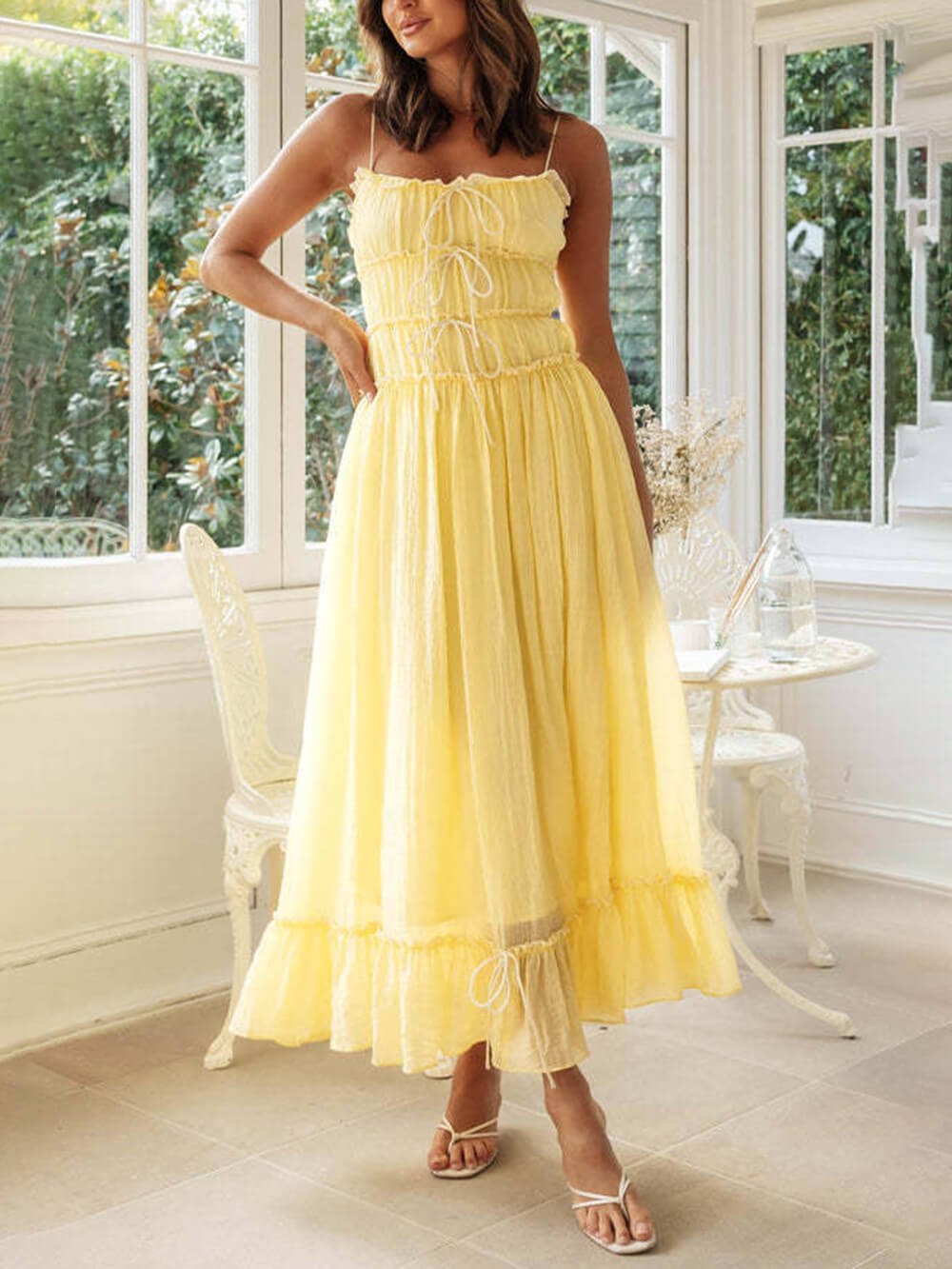 Café Blanc Frill Midi Dress - TheBohoBloom