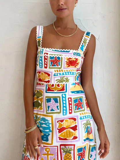 Artistic Graffiti Strap Maxi Dress - TheBohoBloom