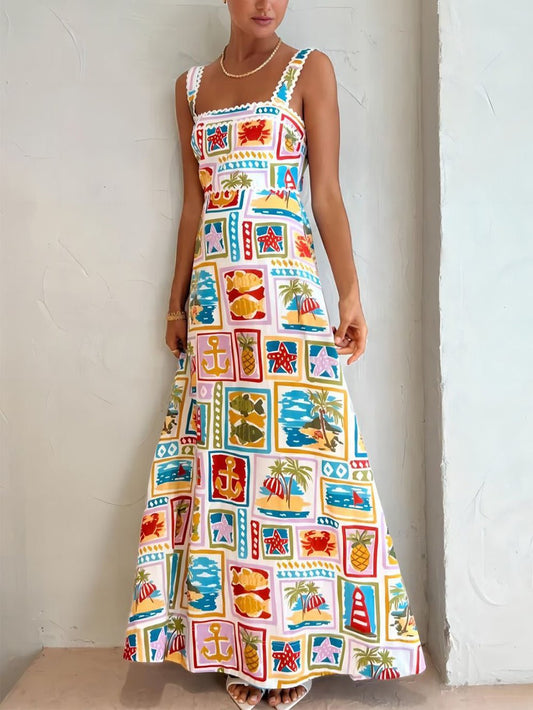 Artistic Graffiti Strap Maxi Dress - TheBohoBloom