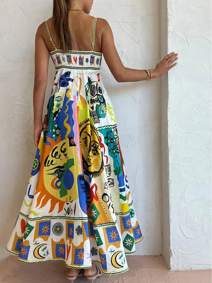 Bright Bazaar Boho Graphic Maxi Dress - TheBohoBloom