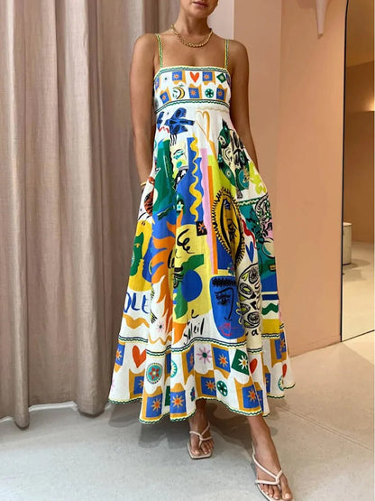 Bright Bazaar Boho Graphic Maxi Dress - TheBohoBloom