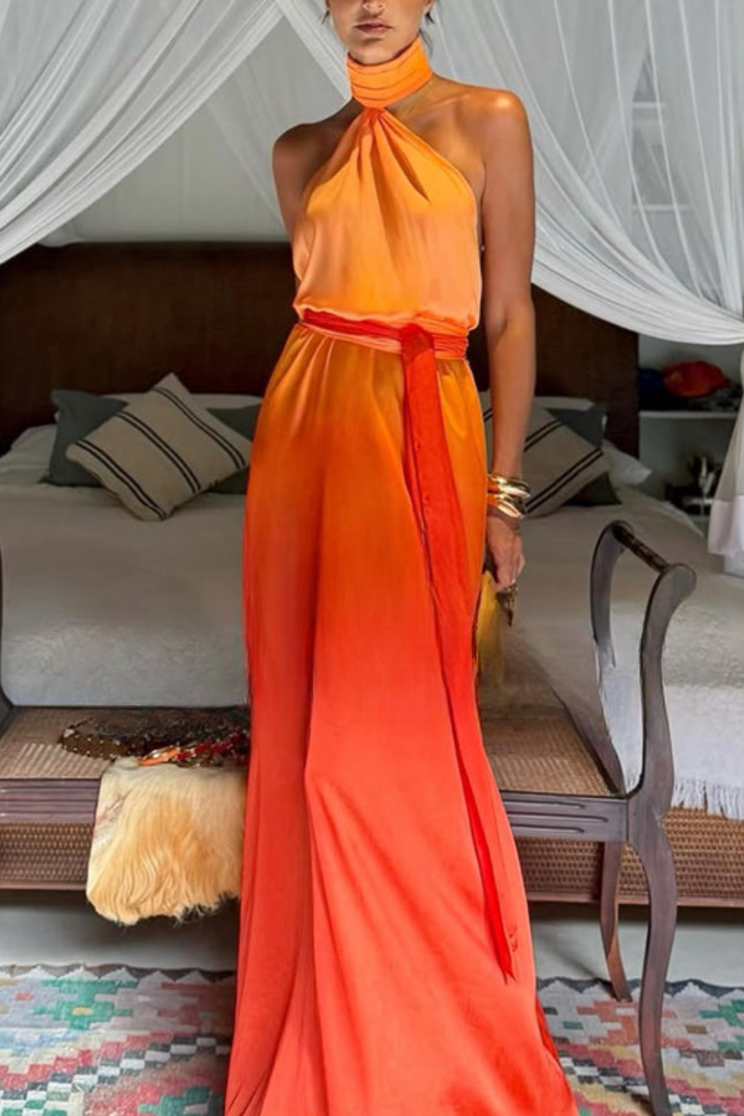 Saffron Mirage Halter Maxi Dress