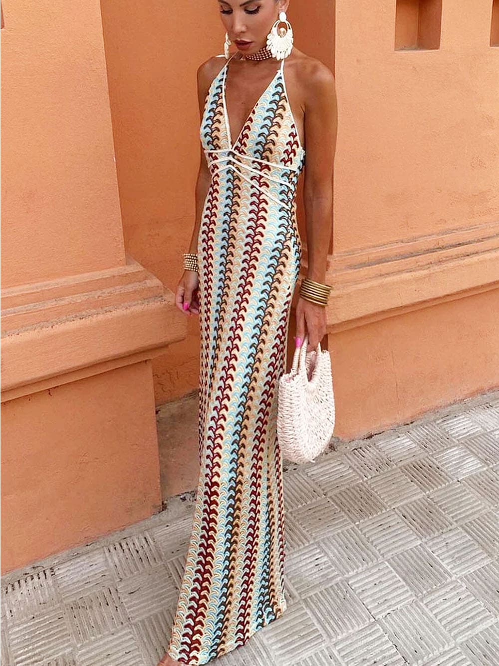 Halter Waves Maxi Dress - TheBohoBloom