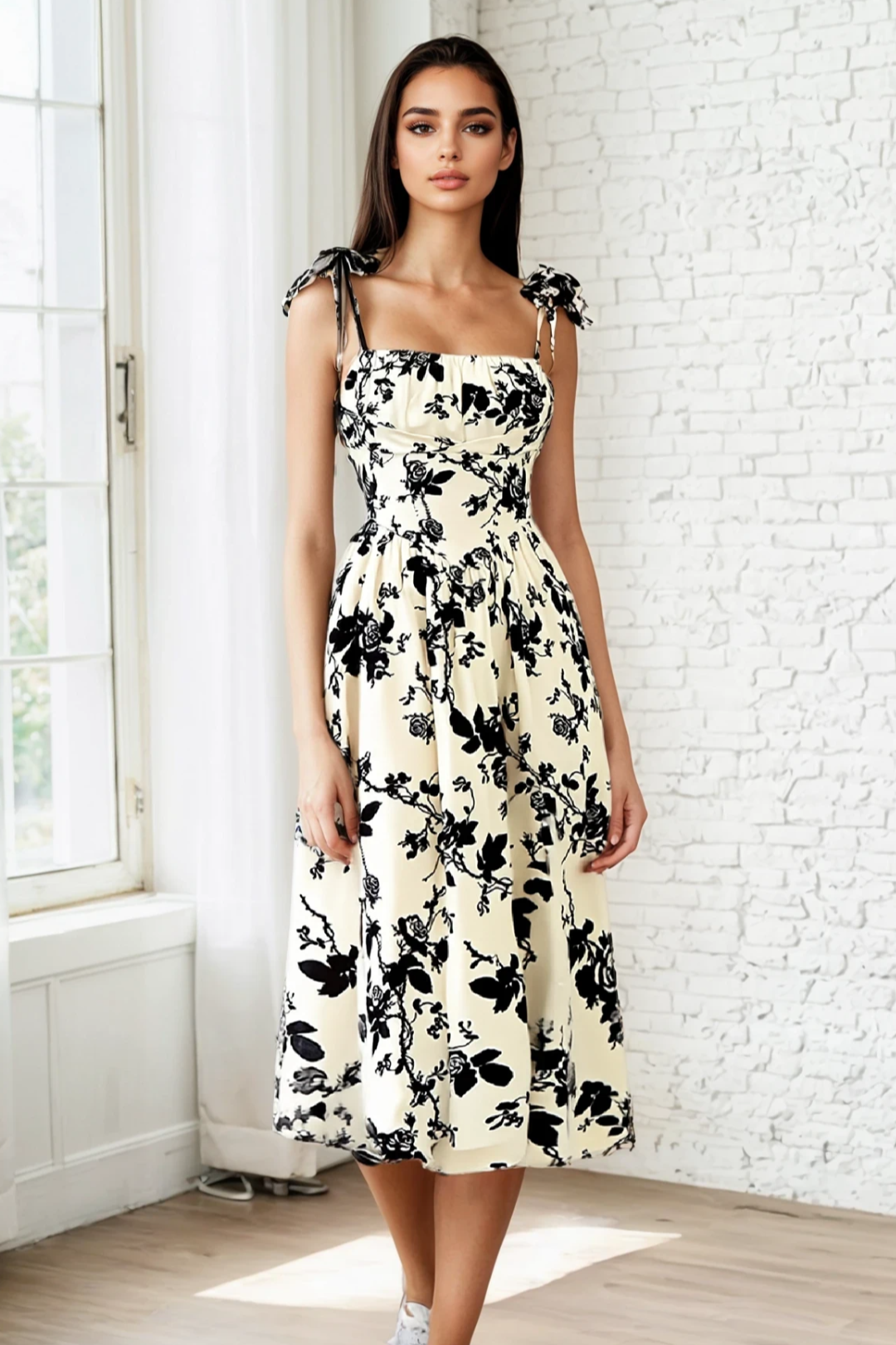 Inkwash Petal Romance Midi Dress