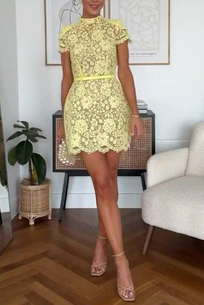 Elegant Lace Mini Dress (Belt Not Included)