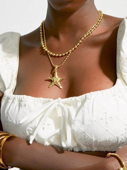 Starfish Earrings Necklace Ring Suit