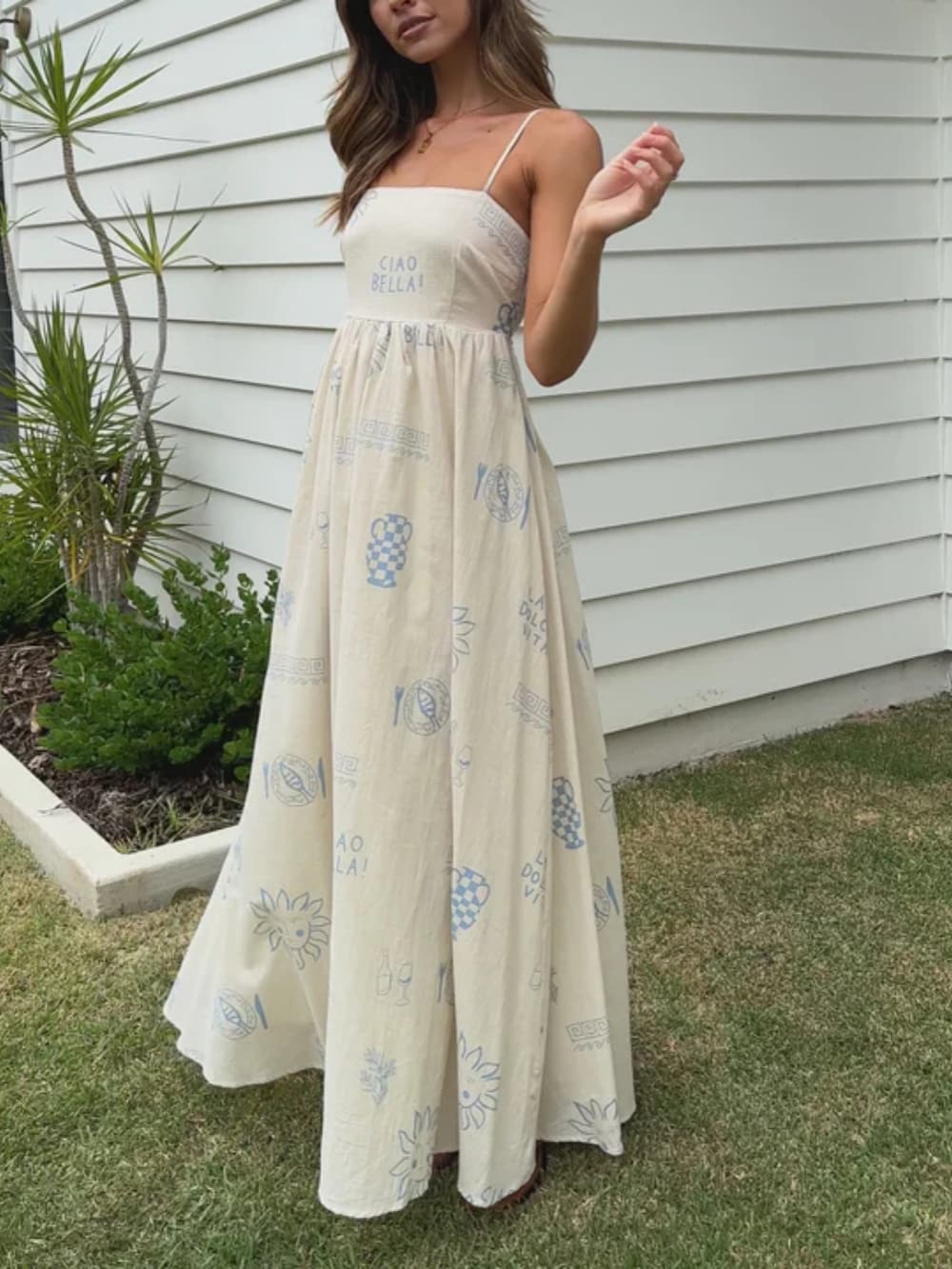 Sorrento Sketch Spaghetti Maxi Dress - TheBohoBloom