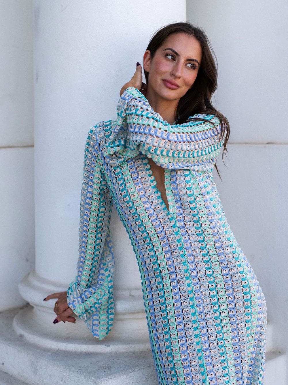Aqua Wave Boho Beach Maxi Dress - TheBohoBloom