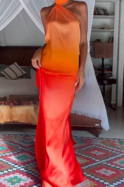Saffron Mirage Halter Maxi Dress