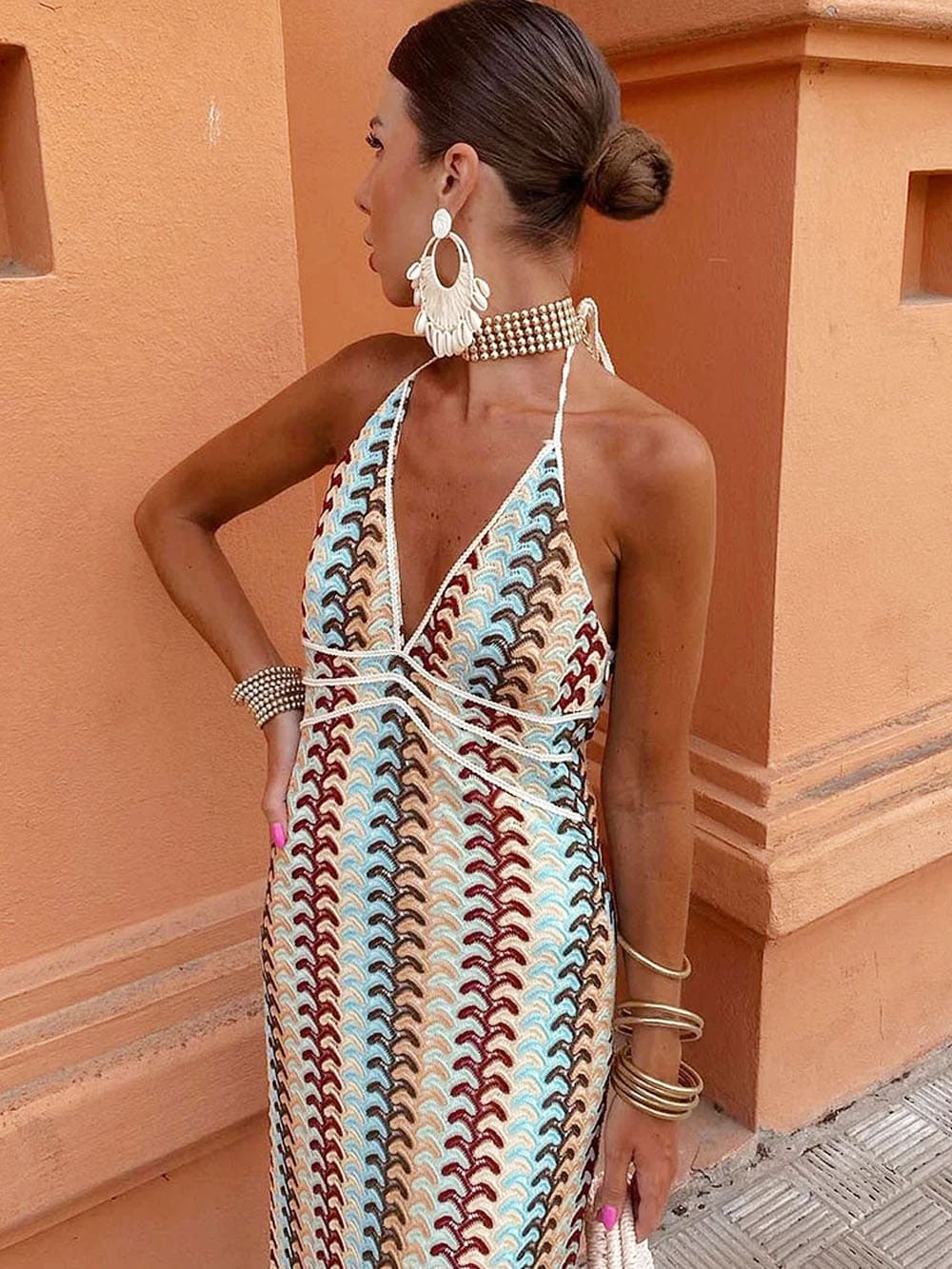 Halter Waves Maxi Dress - TheBohoBloom