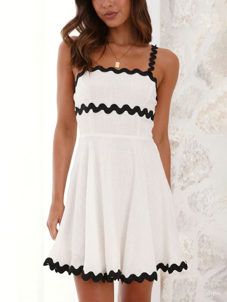 Breezy Trim Linen Mini Dress - TheBohoBloom