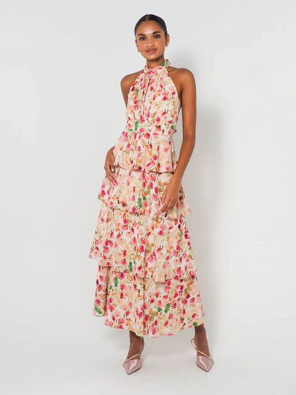 Garden Ruffle Halterneck Maxi Dress - TheBohoBloom