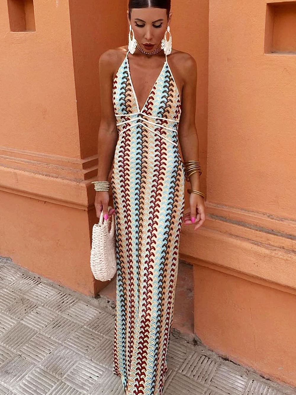 Halter Waves Maxi Dress - TheBohoBloom