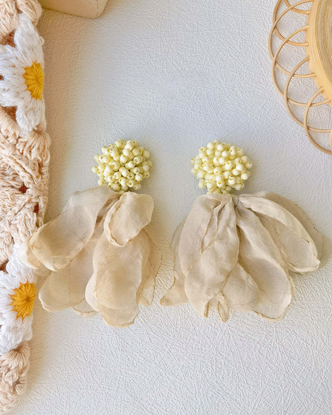 Cream Blossom Statement Earrings