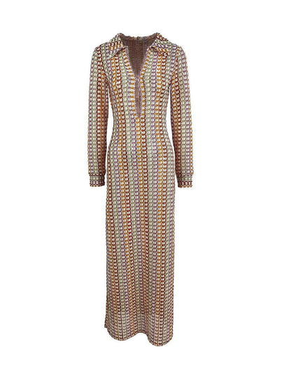 Earthy Elegance Wavy Maxi Dress - TheBohoBloom