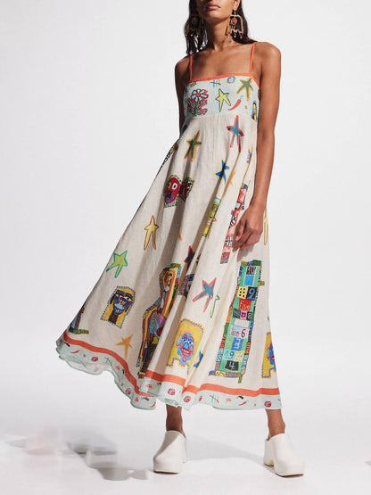 Boho Graffiti Sling Maxi Dress