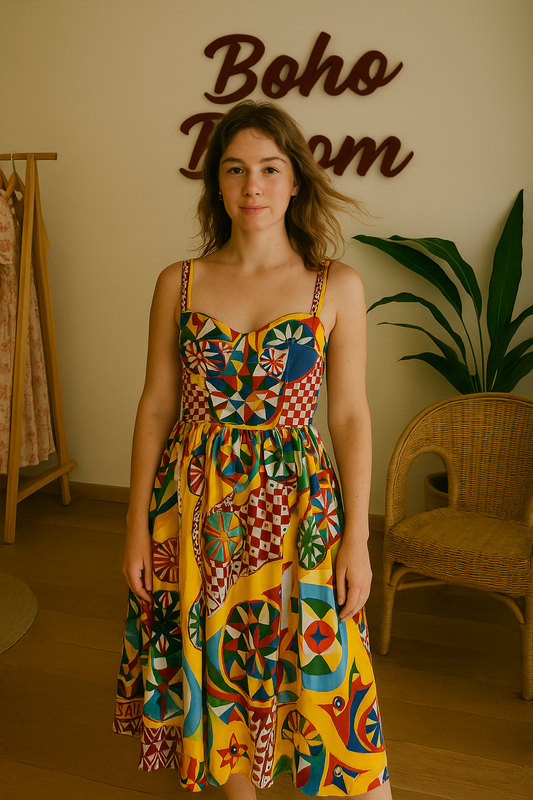 Exotic Sunset Backless Midi Dress