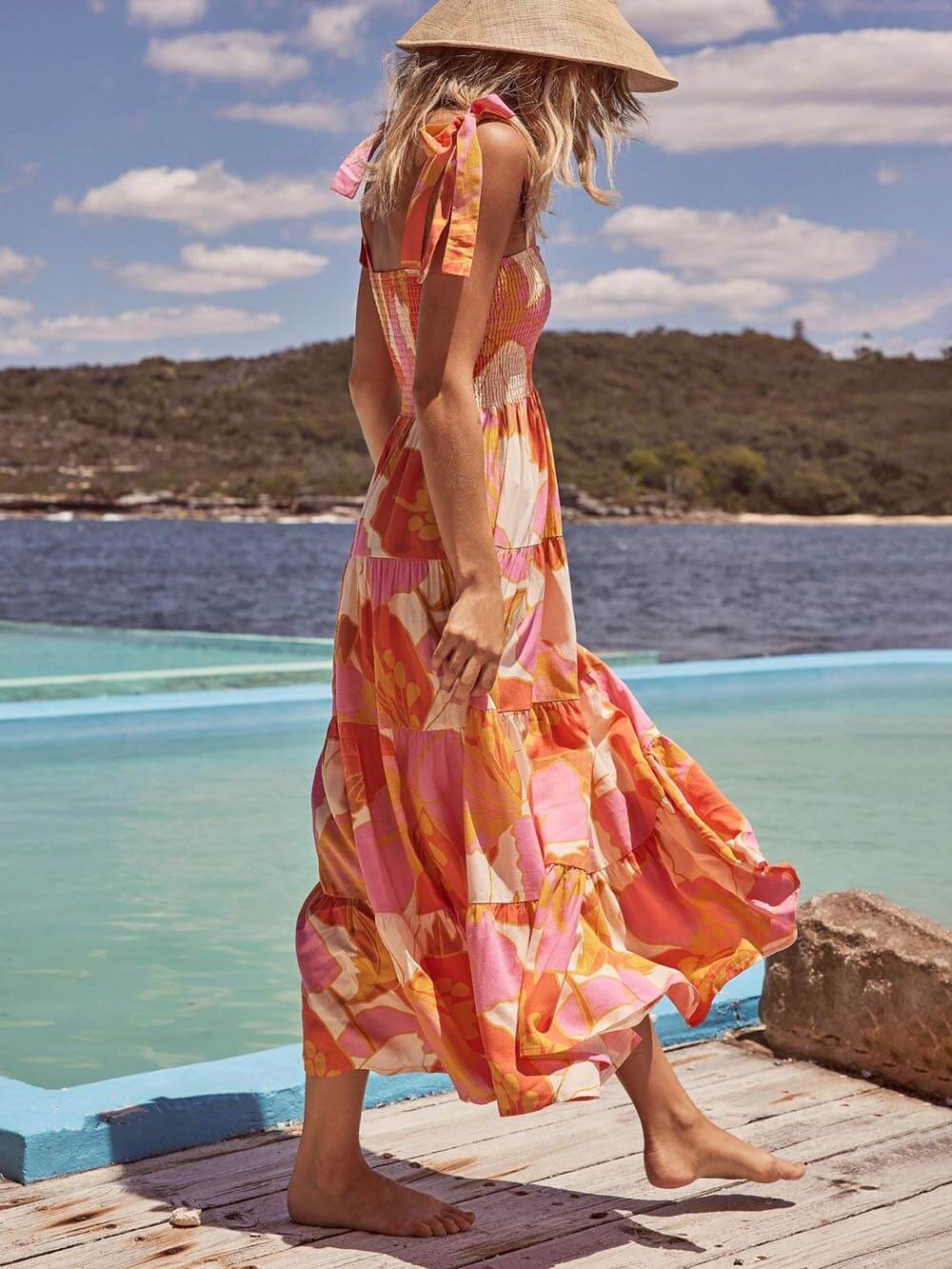 Laguna Breeze Smocked Midi Dress - TheBohoBloom