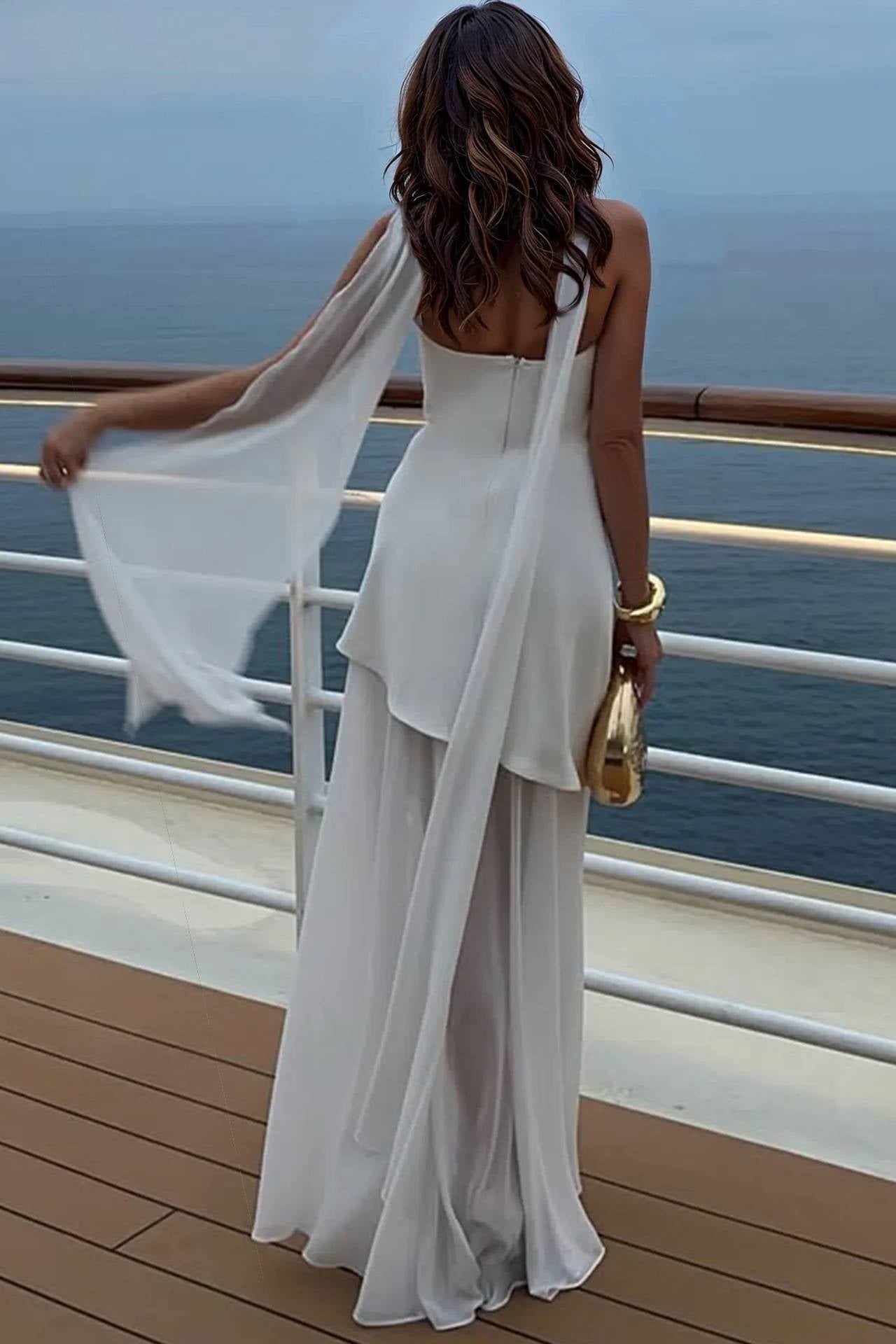 Tube Top Spliced ​​Dress with Scarf