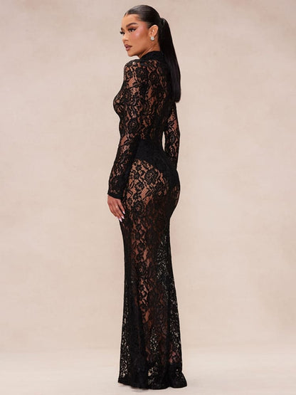 Obsidian Lace Elegance Maxi Dress