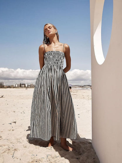 Riviera Elegance Striped Maxi Dress - TheBohoBloom