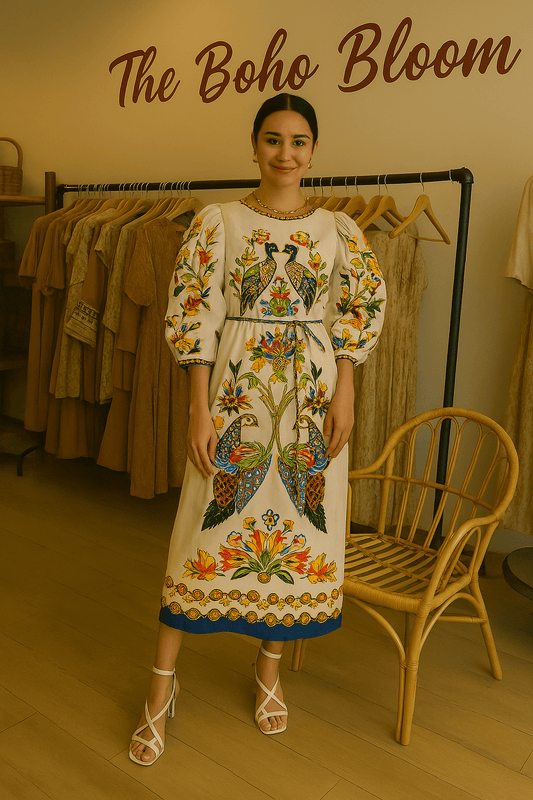 Ornate Oasis Midi Dress - TheBohoBloom