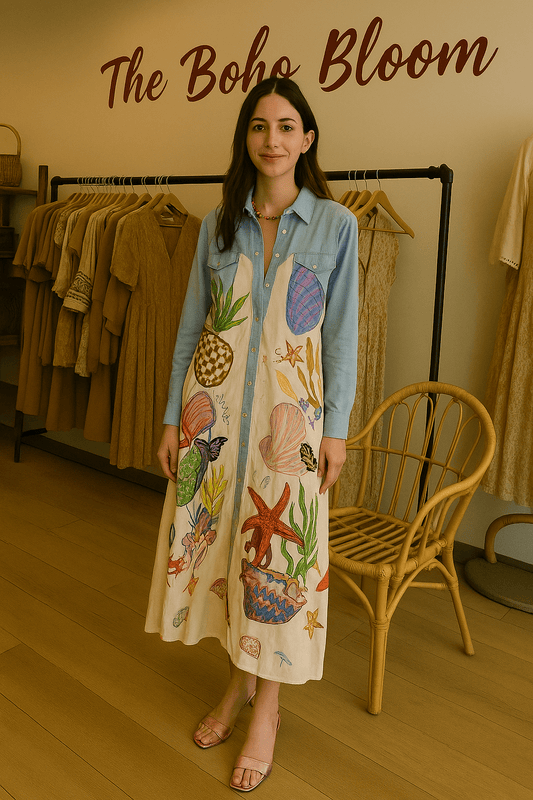 Under the Sea Illustrated Midi Dress - TheBohoBloom