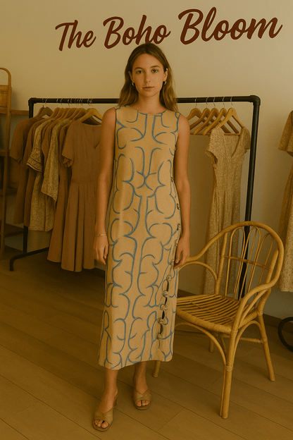Earthline Abstract Midi Dress - TheBohoBloom