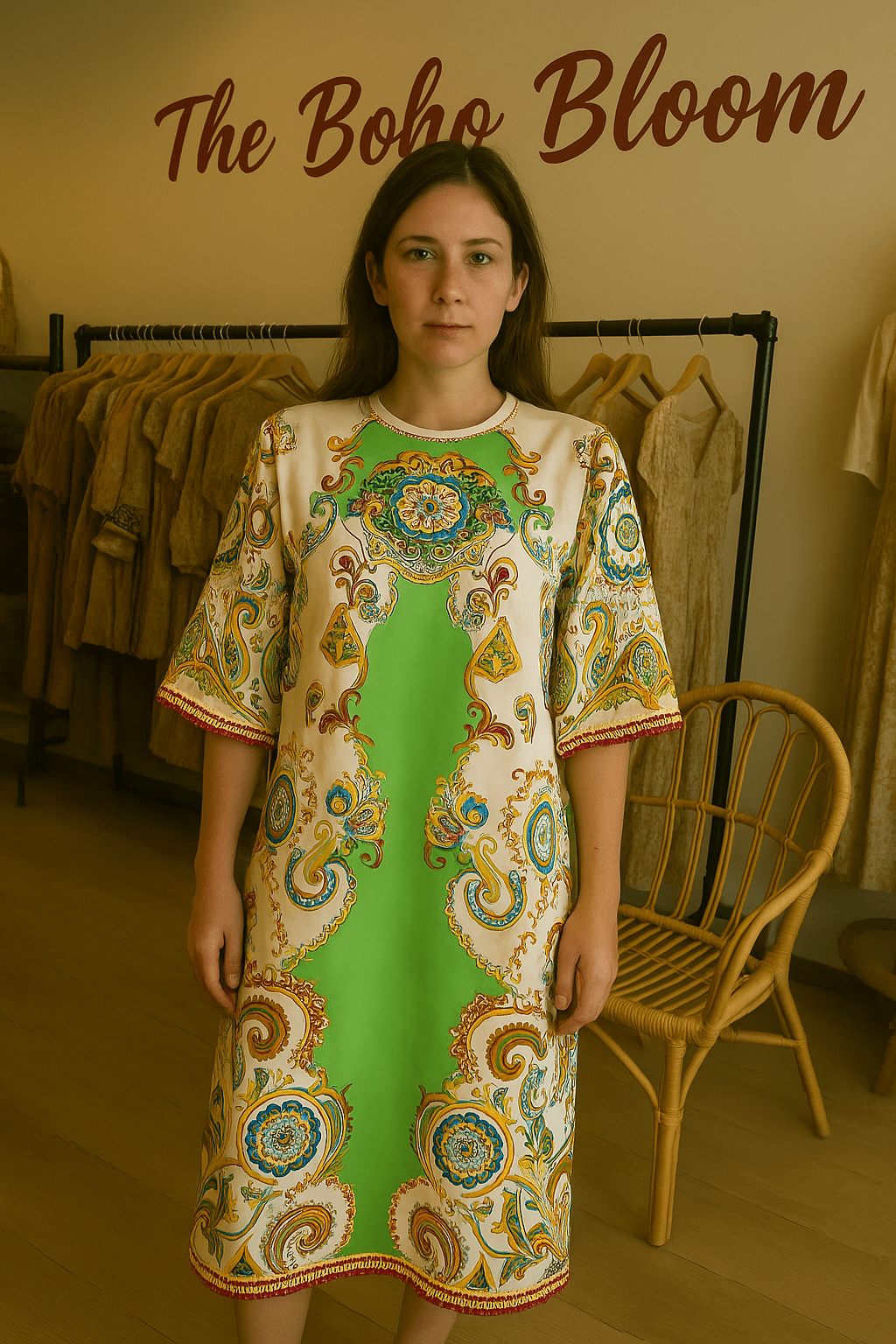 Bazaar Whirl Print Midi Dress - TheBohoBloom