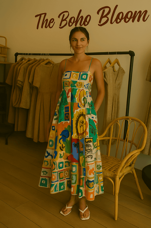Bright Bazaar Boho Graphic Maxi Dress - TheBohoBloom