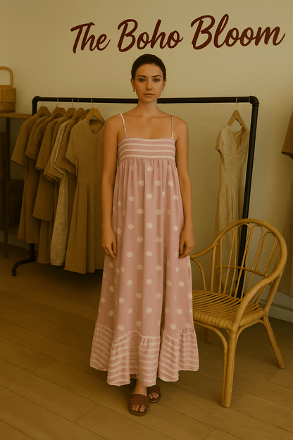 Sweet Spot Striped & Dotted Maxi Dress - TheBohoBloom
