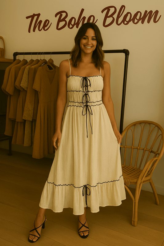 Café Blanc Frill Midi Dress - TheBohoBloom