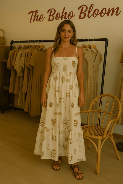 Sorrento Sketch Spaghetti Maxi Dress - TheBohoBloom