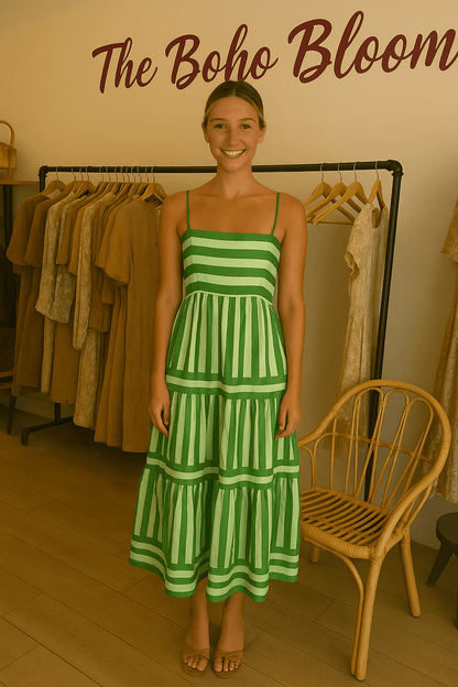 Mint Mojito Striped Maxi Dress - TheBohoBloom