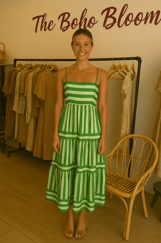 Mint Mojito Striped Maxi Dress - TheBohoBloom