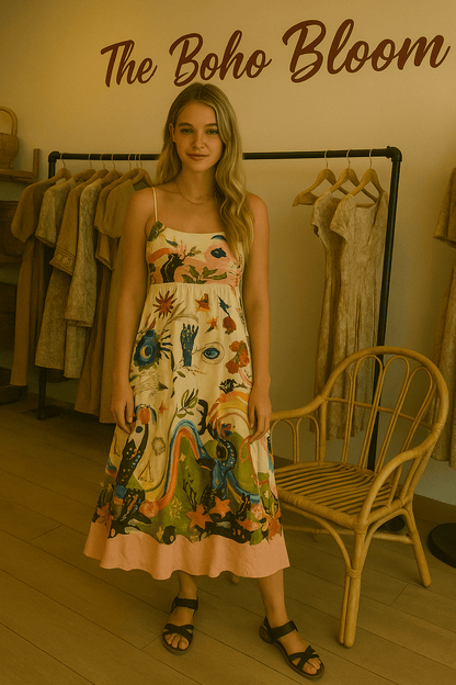 Botanica Spirit Print Midi Dress - TheBohoBloom