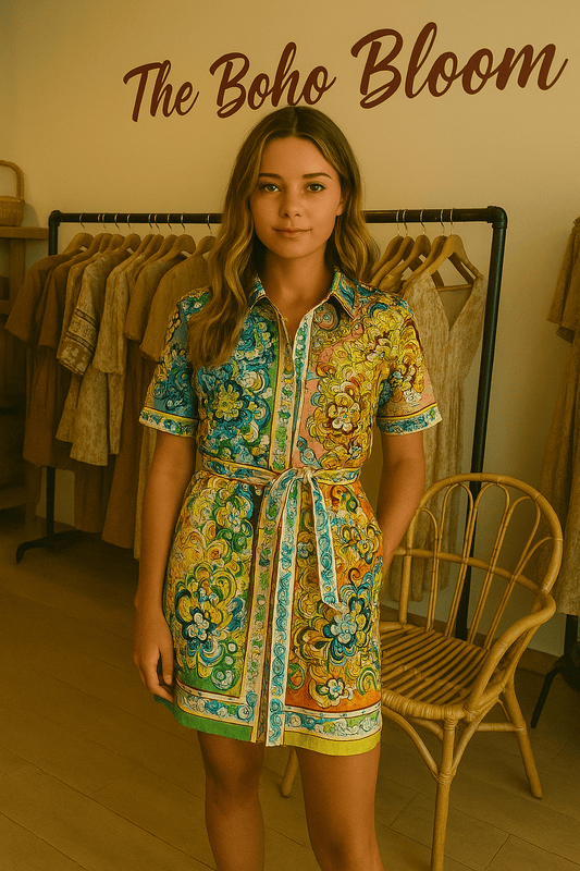 Groovy Garden Satin Mini Dress - TheBohoBloom