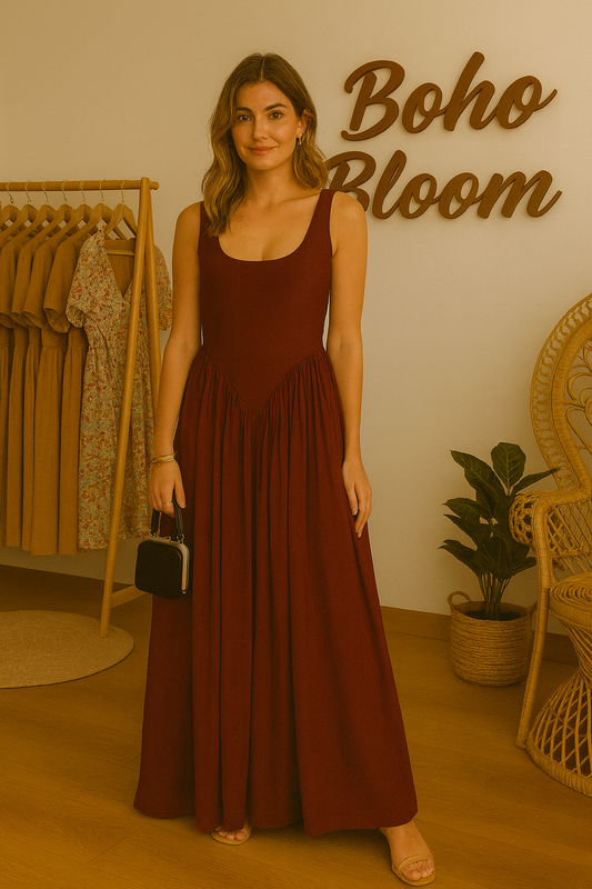 Ruby Drape Goddess Slit Dress