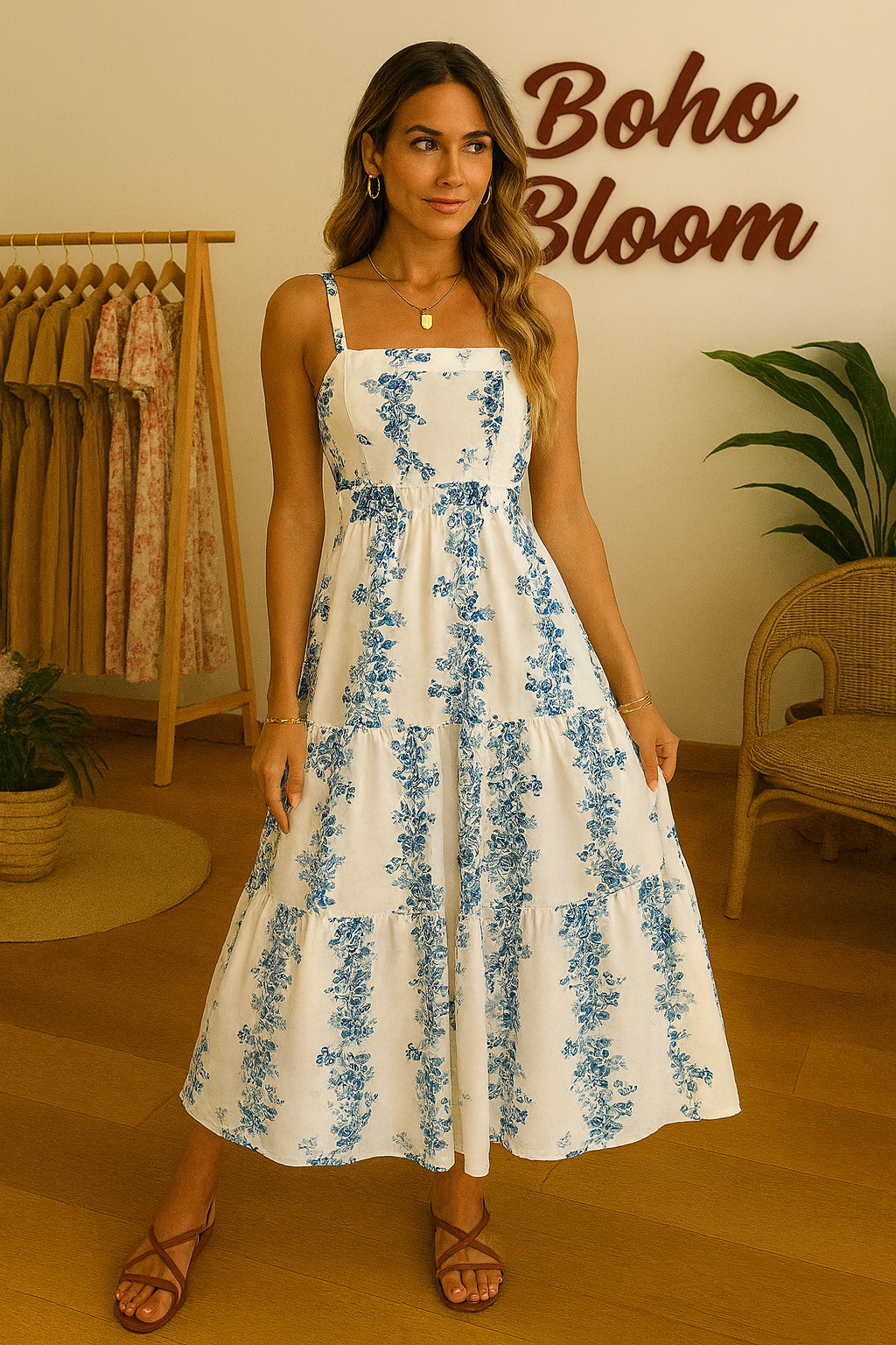Windsor Blue Vine Midi Dress