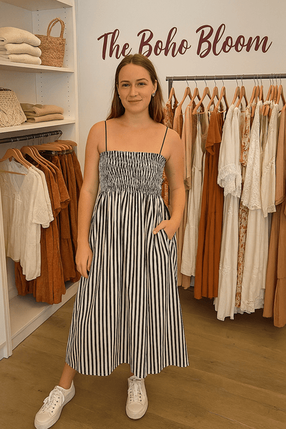 Riviera Elegance Striped Maxi Dress - TheBohoBloom