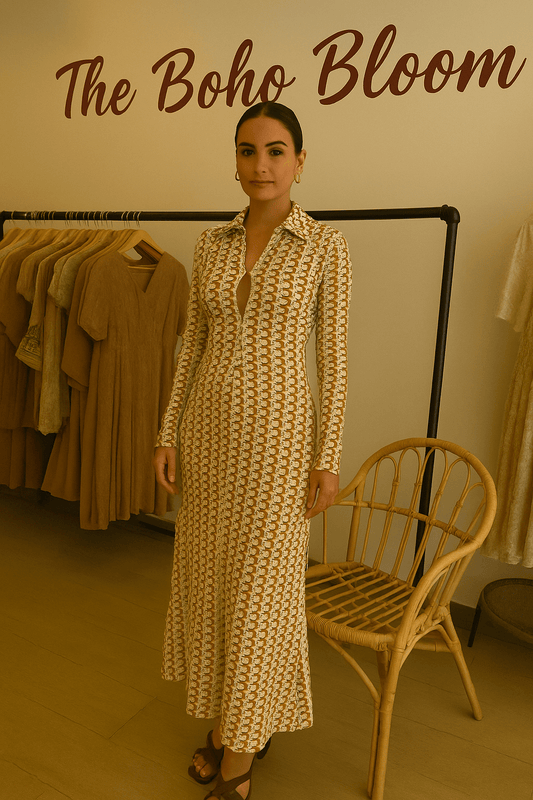 Earthy Elegance Wavy Maxi Dress - TheBohoBloom