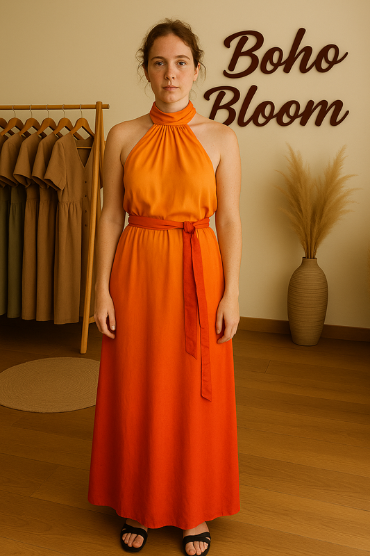 Saffron Mirage Halter Maxi Dress