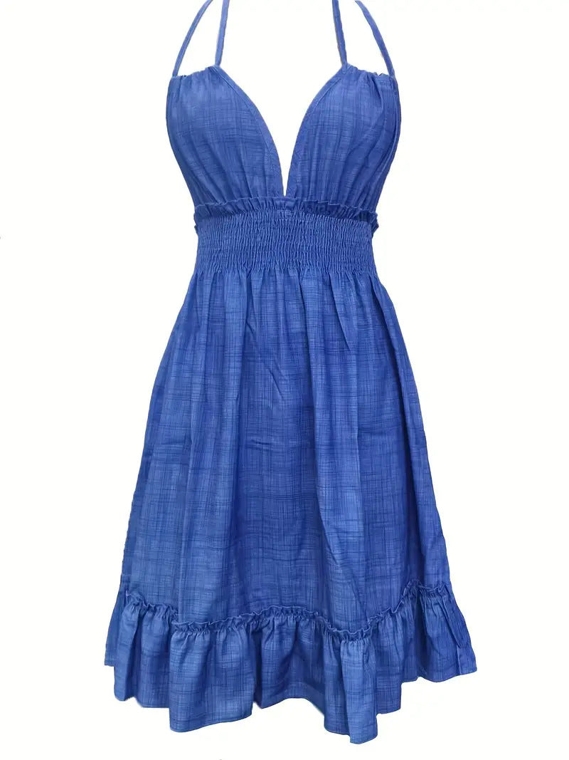 Midnight Wave Halter Mini Dress