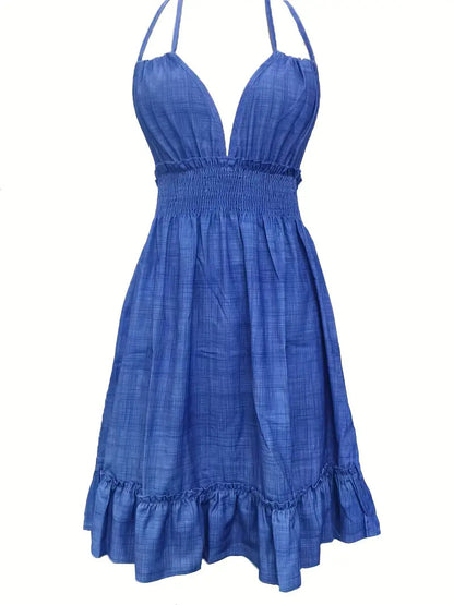 Midnight Wave Halter Mini Dress