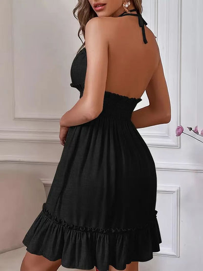 Midnight Wave Halter Mini Dress